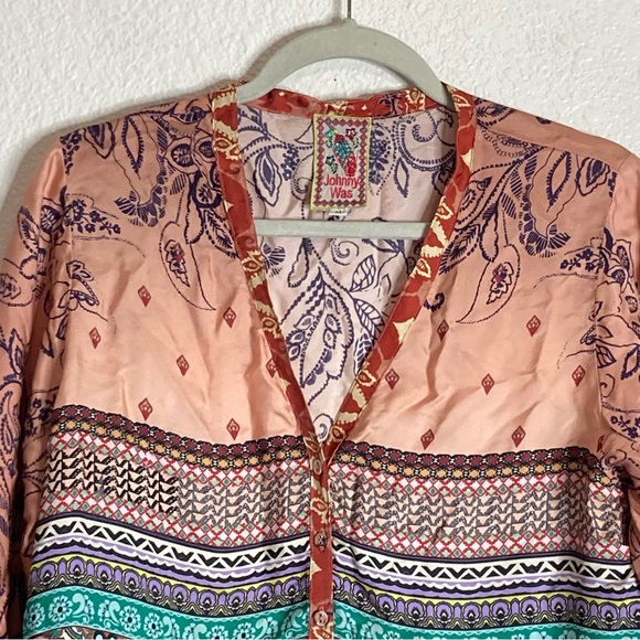Johnny Was Silk Patchwork Longline Boho Tunic Top sz M - Picture 2 of 12